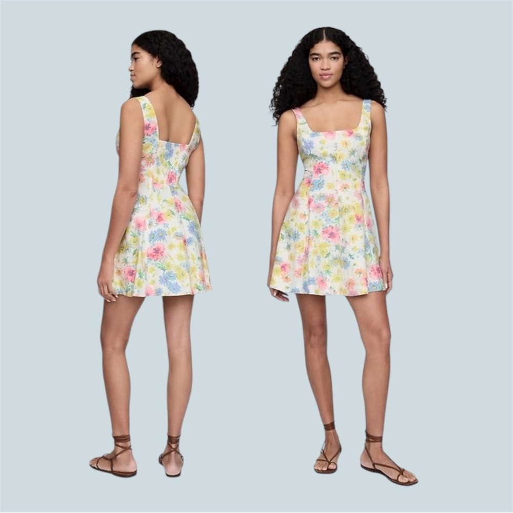 Gap cream floral linen blend mini flowy dress